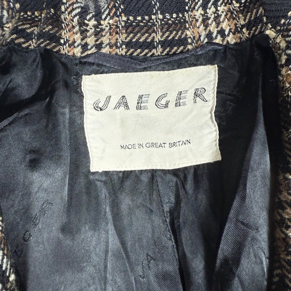 Vintage Jaeger Plaid Blazer Black Tan Wool Blend Sparkle‎ Button Jacket Women M - Picture 4 of 10